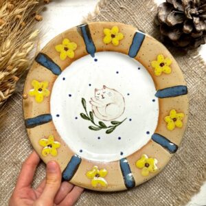 Тарелка с котом и цветами